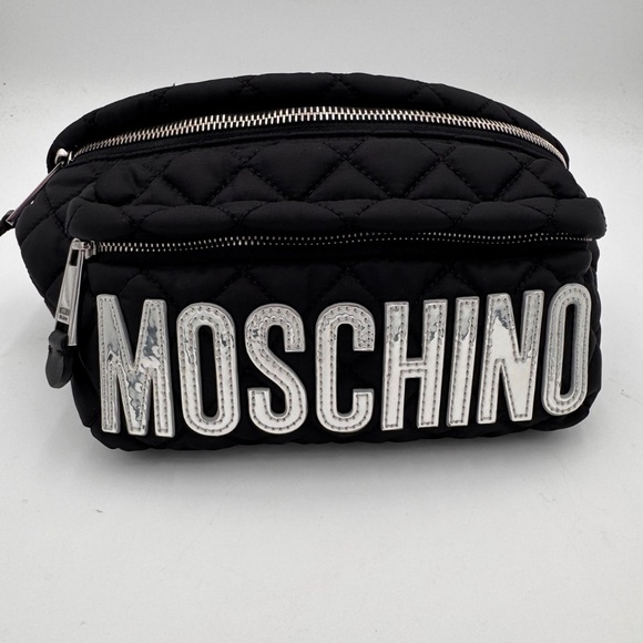 MOSCHINO Nylon Quilted Logo Belt Bag Black
